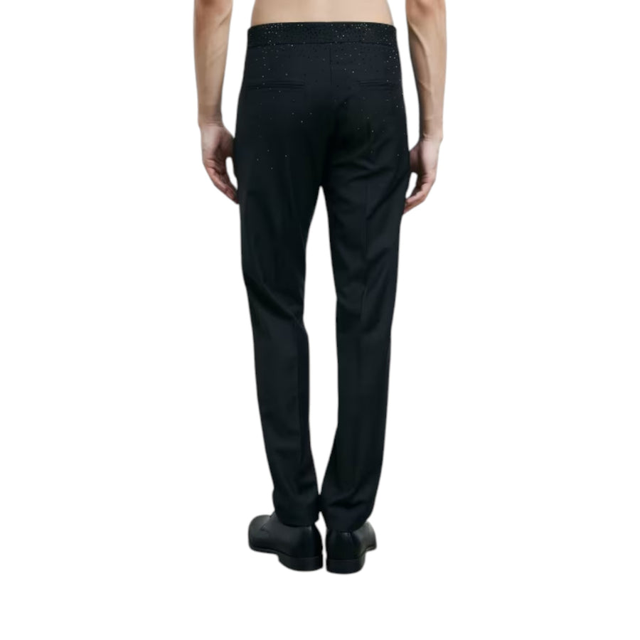 Pantaloni uomo slim in frescolana con strass