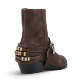 Stivaletti donna alla caviglia in suede con cinturini e tacco texano