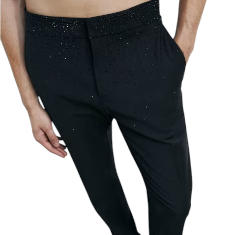 Pantaloni uomo slim in frescolana con strass