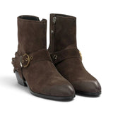 Stivaletti donna alla caviglia in suede con cinturini e tacco texano