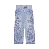 Jeans donna con ricamo sangallo
