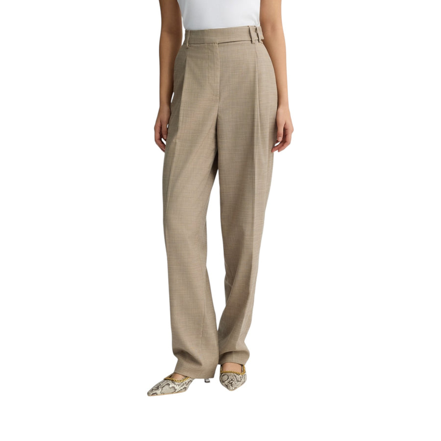 Pantaloni donna a vita alta beige