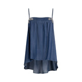 Top donna in denim con castoni