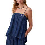 Top donna in denim con castoni