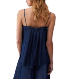 Top donna in denim con castoni