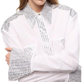 Camicia donna in popeline con decorazioni in strass