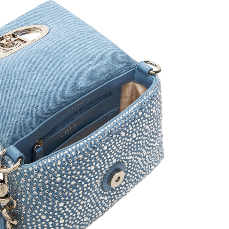 Borsa donna a spalla LaPuffy in denim con strass