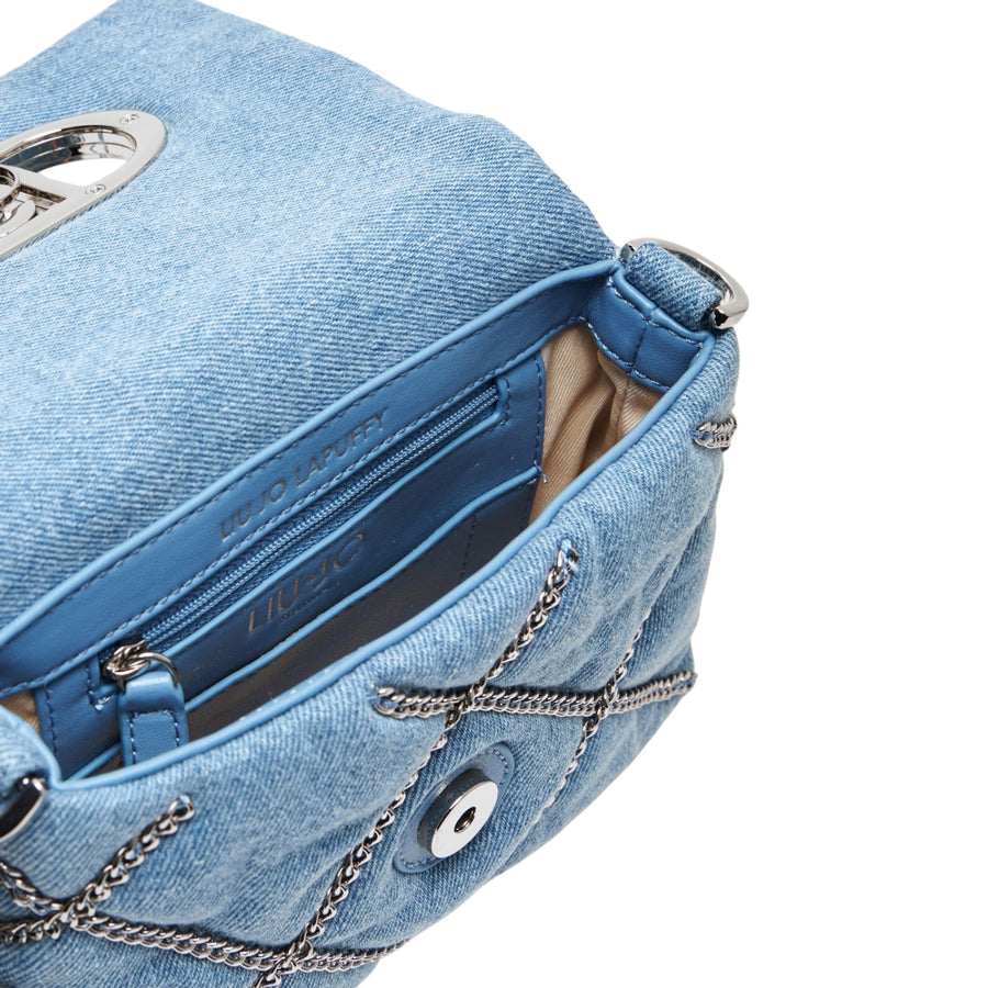 Borsa donna a spalla LaPuffy in denim con catene