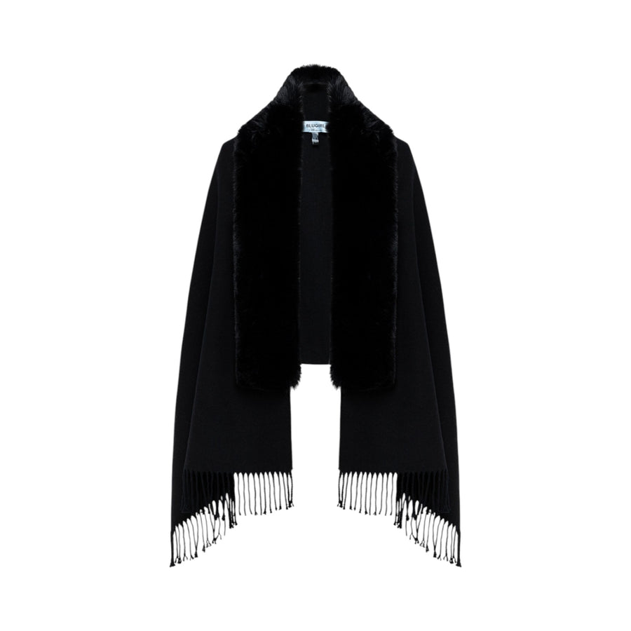 Stola donna in maglia con collo faux fur