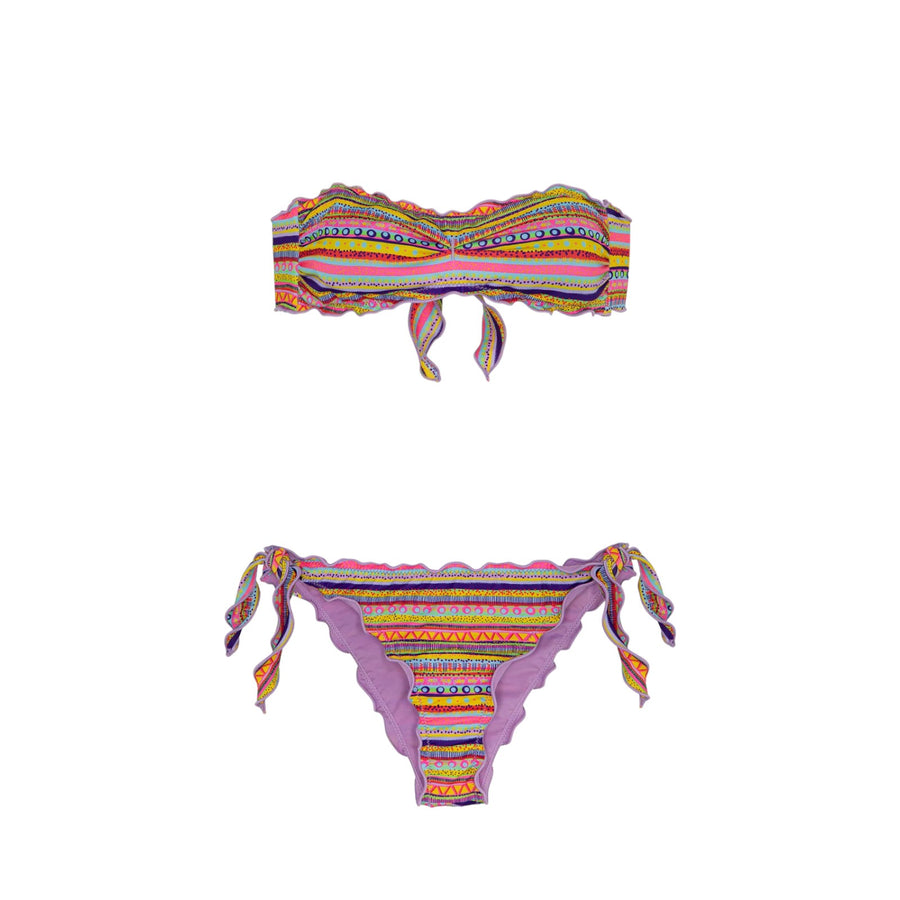 Bikini fascia frou frou e slip nodi regolabile seashell donna