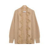 Cardigan donna in maglia con scollo sciallato e pizzo