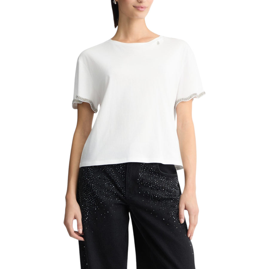 T-shirt donna in cotone con strass