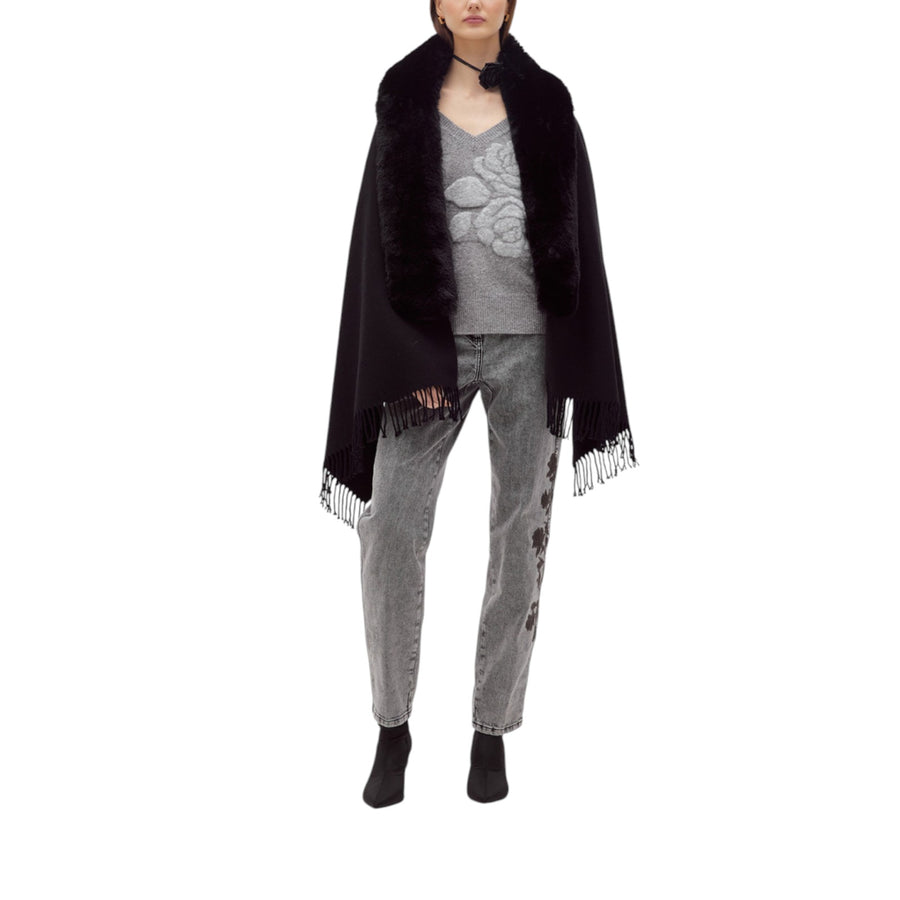 Stola donna in maglia con collo faux fur