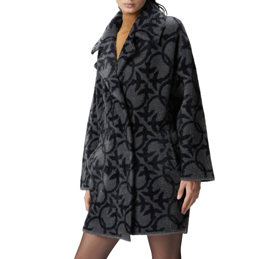 Cappotto donna corto effetto pelliccia logo