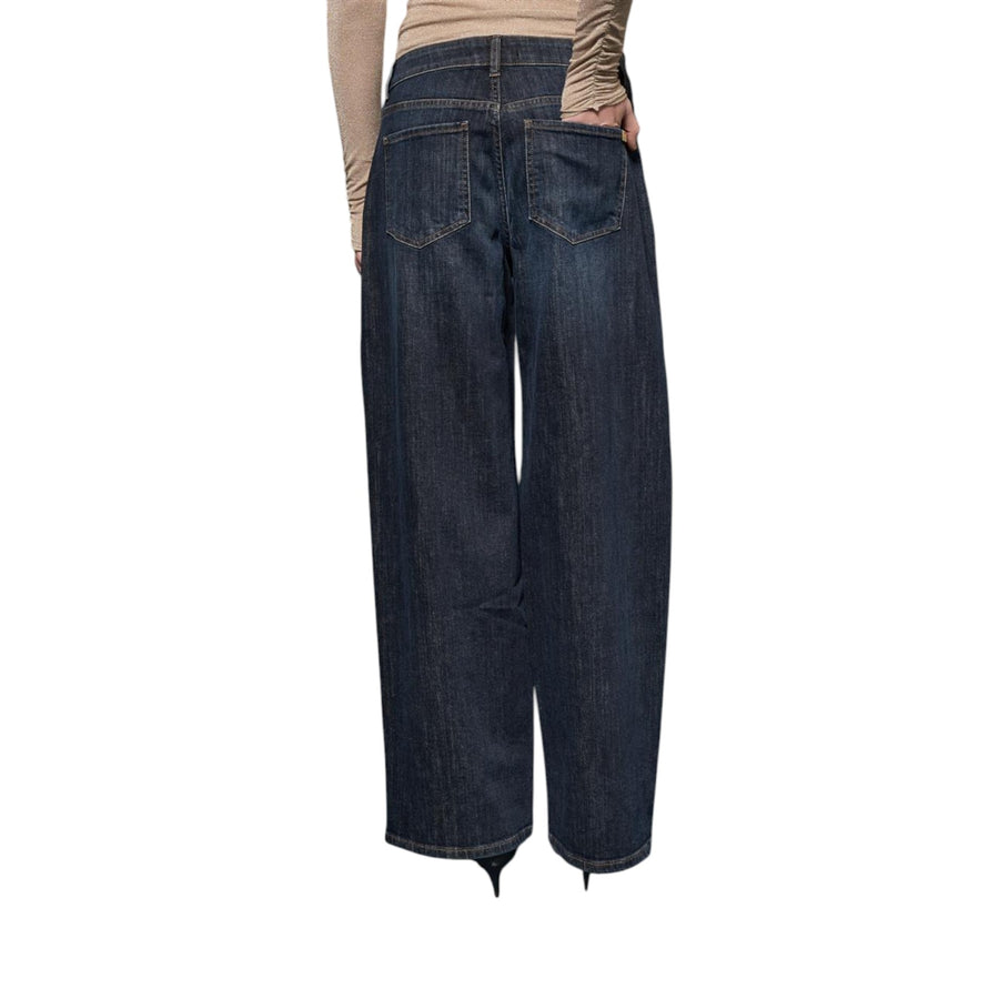 Jeans donna maxi palazzo con fianchi spostati