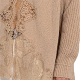 Cardigan donna in maglia con scollo sciallato e pizzo