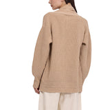 Cardigan donna in maglia con scollo sciallato e pizzo