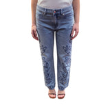Jeans donna con ricamo sangallo