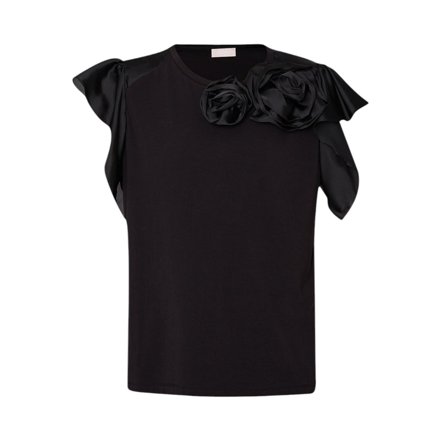 T-shirt donna in jersey con rose