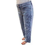 Jeans donna con ricamo sangallo