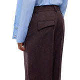 Pantaloni donna barrel fit in tela fiammata