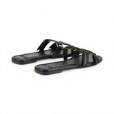 Sandali donna flat in pelle nappata