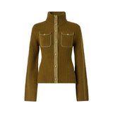 Cardigan donna a coste con tasche