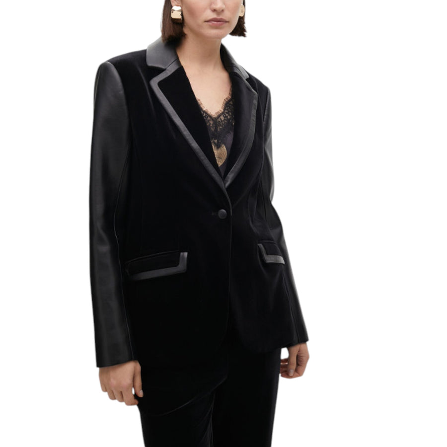 Blazer donna in Velluto Sagomato Dettagli Effetto Pelle