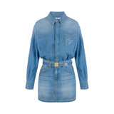 Mini abito donna in denim con cintura
