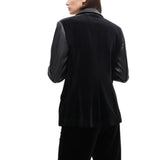 Blazer donna in Velluto Sagomato Dettagli Effetto Pelle