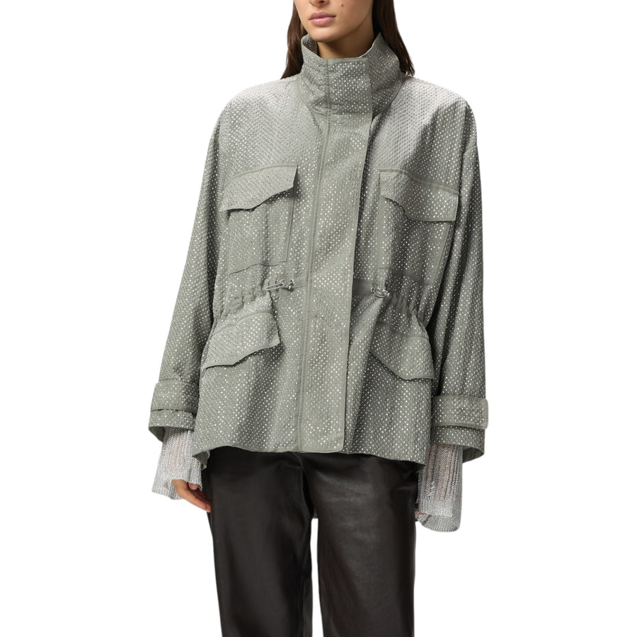 Parka donna tecnico con mini borchie effetto strass