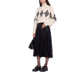 Gonna donna midi in pizzo con inserti di ecopelle