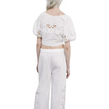 Top donna in cotone con ricamo floreale