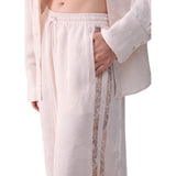 Pantaloni donna jacquard con pizzo valencienne