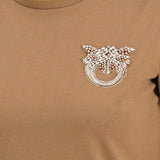 T-shirt donna con ricamo logo Love Birds in cristalli