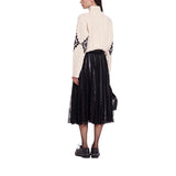 Gonna donna midi in pizzo con inserti di ecopelle