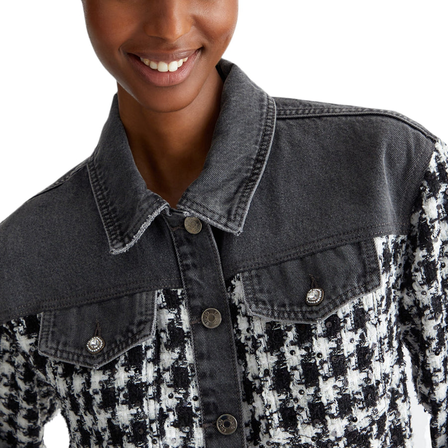 Giacca donna overshirt in denim e bouclé