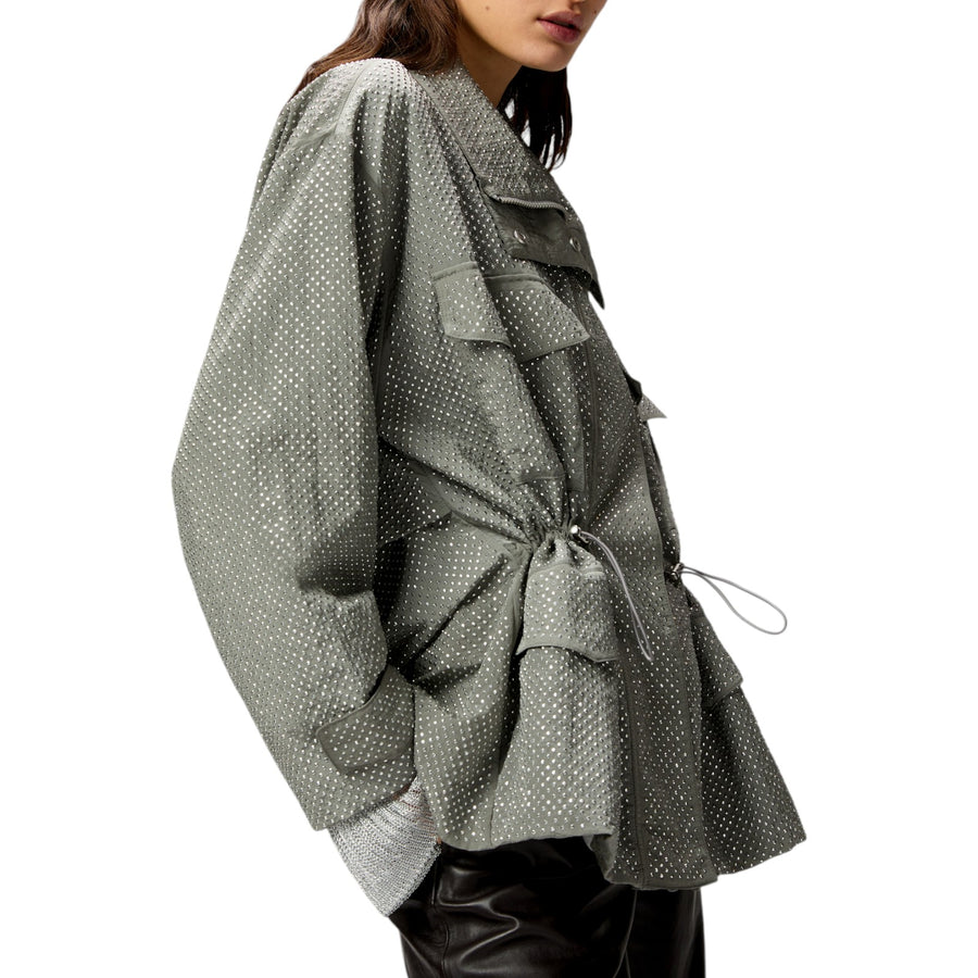 Parka donna tecnico con mini borchie effetto strass