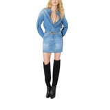 Mini abito donna in denim con cintura