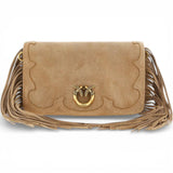Pochette a tracolla piccola Love Bag Click Soft Horizontal Mini in suede con frange