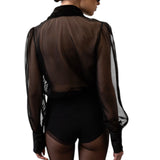 Blusa donna sempitrasparente con velluto