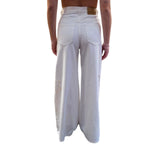 Pantalone donna ampio in bull con ricamo sangallo