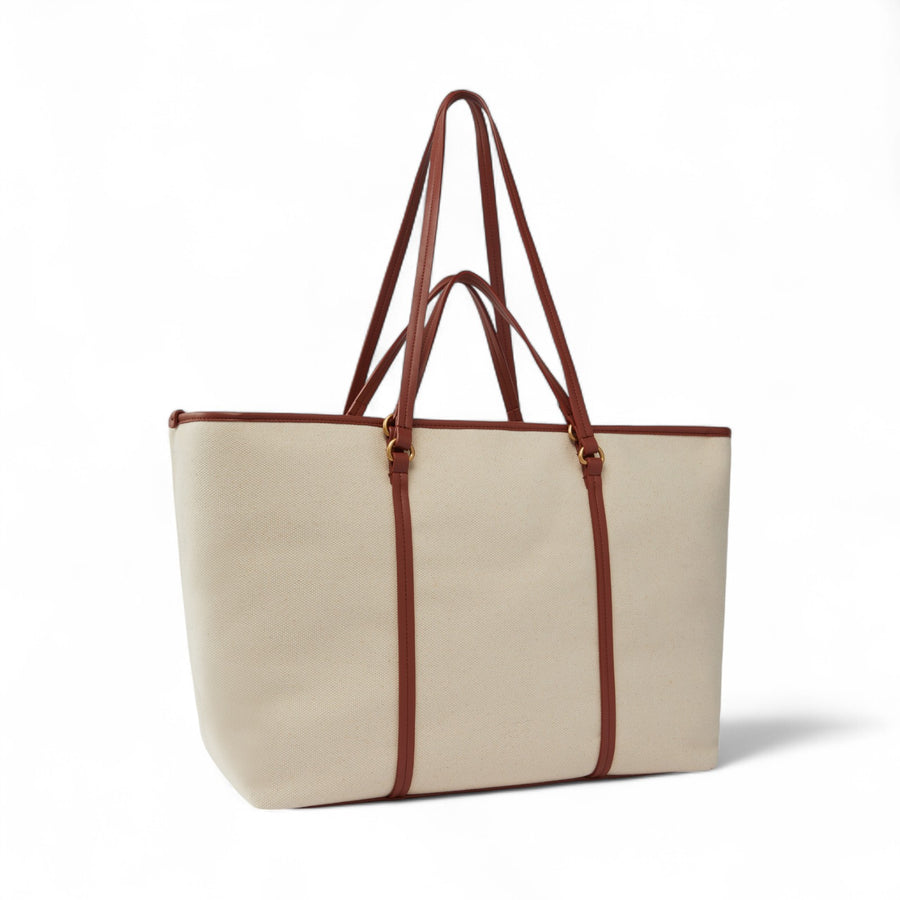 Maxi borsa shopper in canvas riciclato con doppi manici