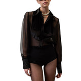 Blusa donna sempitrasparente con velluto