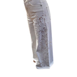 Pantalone donna ampio in bull con ricamo sangallo