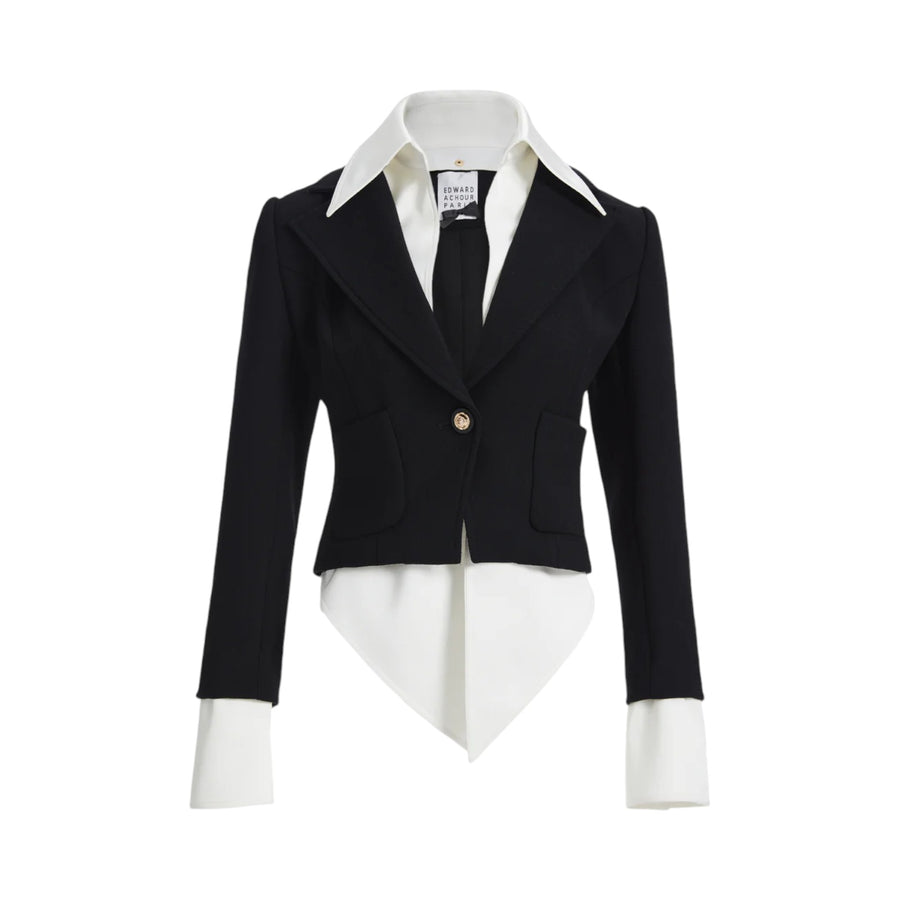 Blazer donna 2 in 1 corto in lana nera creep wool