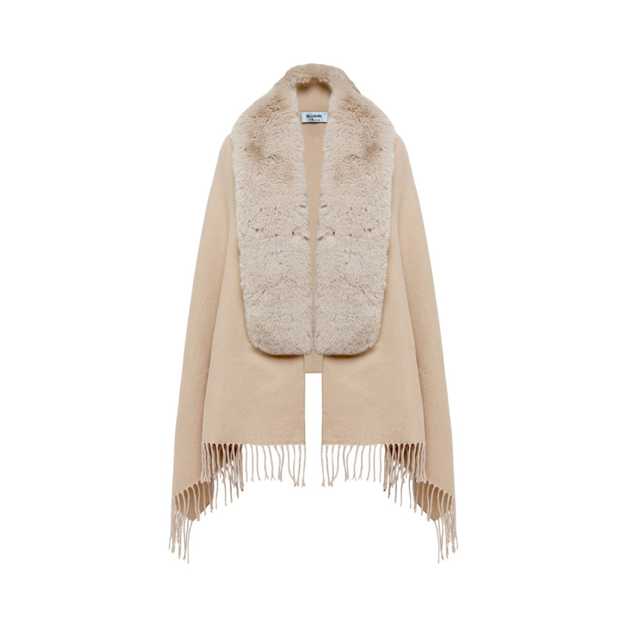 Stola donna in maglia con collo faux fur