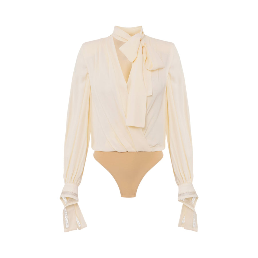 Camicia donna body in georgette con sciarpa e ricami