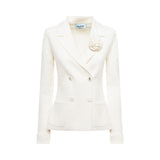 Giacca donna in maglia jacquard con spilla