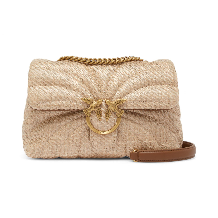 Borsa a tracolla rafia trapuntata Love Bag Puff con farfalla